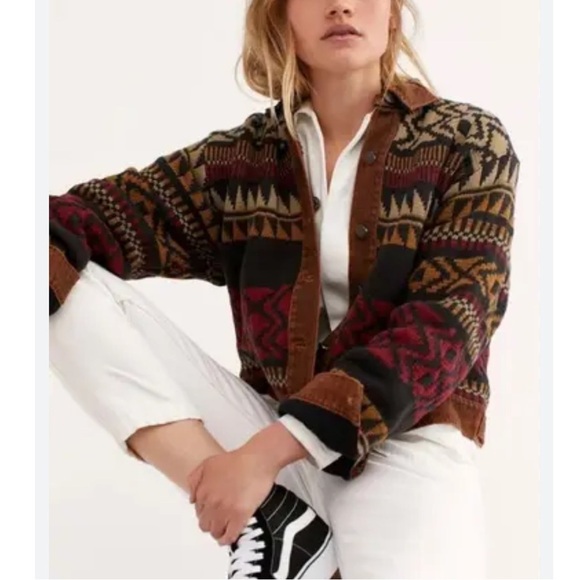 Free People Jackets & Blazers - Free People Red Brown Lakeside Denim Sweater Jacket M/L